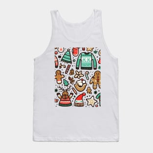 a fun and quirky collage of various holiday-themed elements to create the ultimate "Ugly Christmas Sweater" pattern. Think reindeer, snowflakes, gingerbread men, and more. Tank Top